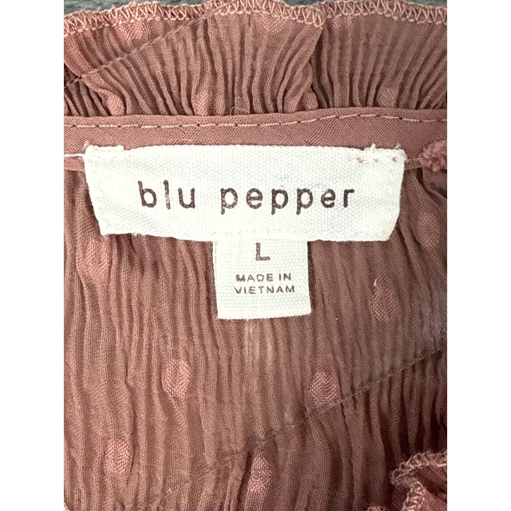 Blu Pepper Dusty Rose Pink Swiss Dot Peplum Top Ruffle Sleeve Mauve Blouse Large - Picture 6 of 9